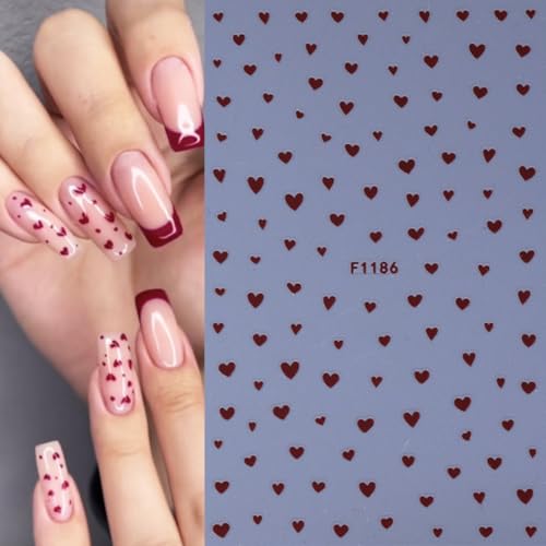ZOAZJINAZ 6 Sheets 3D Heart Nail Stickers Colorful Decals for DIY Manicure