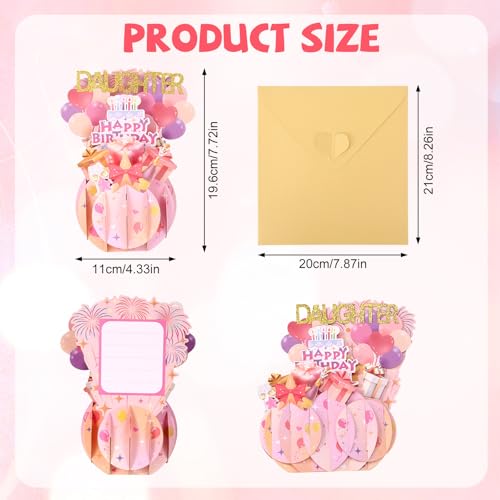 Penitue 3D Pop Up Birthday Card for Daughter with Envelope