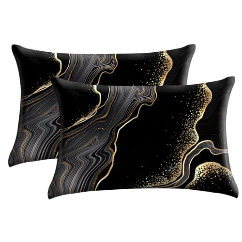 GABraden Satin Pillowcase Set, 20x26 Standard Size, Black-Marble Pattern