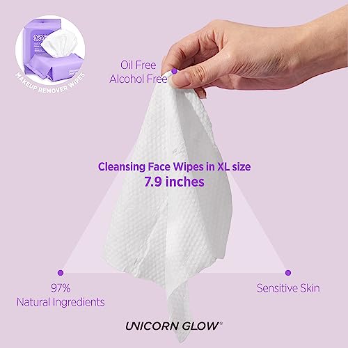 Unicorn Glow Biodegradable Makeup Remover Wipes, XL Charcoal Face Towelettes