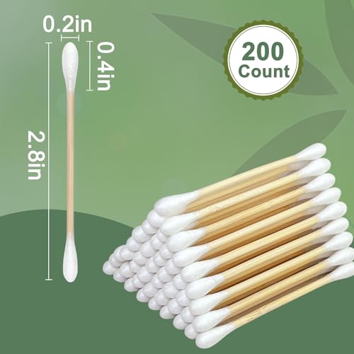 Garrelett Organic Bamboo Cotton Swabs 200 Count - Biodegradable Makeup & Skincare Tips
