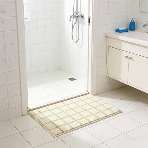 Greenjin Checkered Bath Mat, 16x24 Inch Non-Slip Microfiber Rug