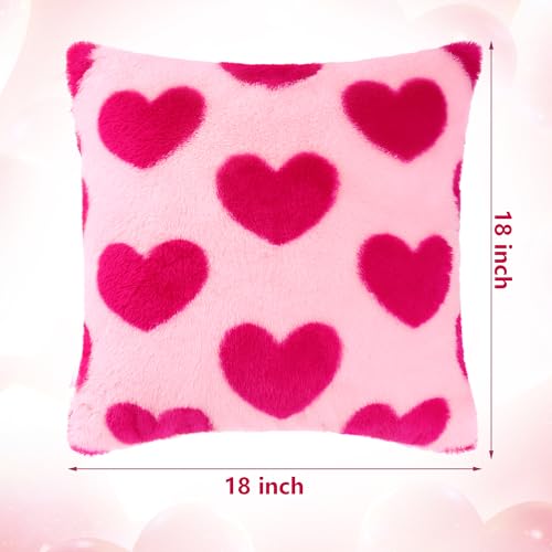 Tiggell Valentine Heart Throw Pillow Covers 18x18 Inch - Pink & Rose Red (2 Pack)