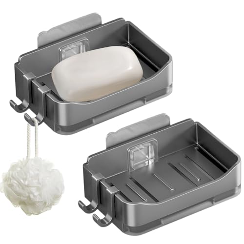 IVICOO Adhesive Soap Holder for Shower - 2 Pack, Self-Draining Bar Soap Dish