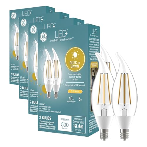 GE LED+ Dusk to Dawn Outdoor Light Bulbs, E12 Base, Soft White (Pack of 4)