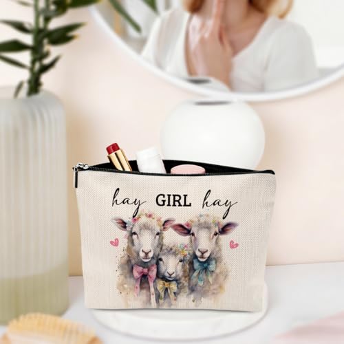 Western Sheep Makeup Bag Large Cotton Linen Cosmetic Pouch Gift