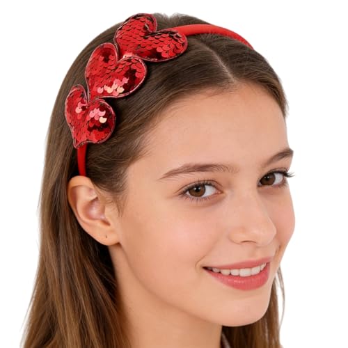 Red Sequin Heart Headband Glitter Love Hair Hoop for Valentine Day