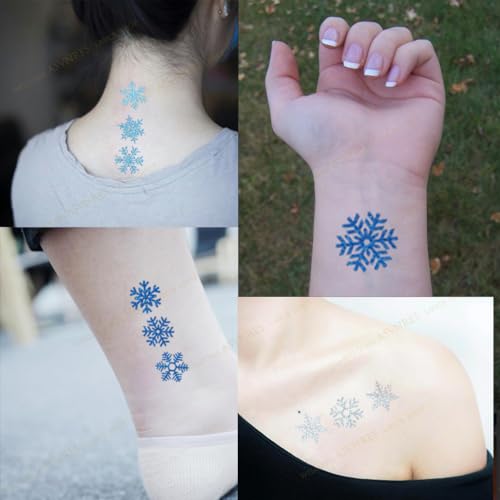 Glitter Snowflake Temporary Tattoos, 48PCS Winter Body Stickers