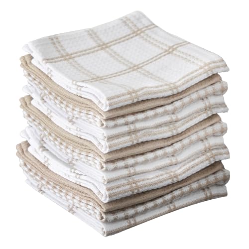 T-Fal 12-Pack Premium Waffle Dish Cloths - Highly Absorbent Cotton, Sand