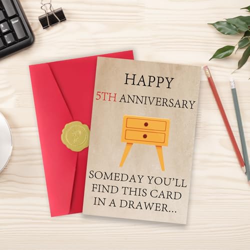 5 Year Anniversary Wood Card for Husband Wife - Funny 5th Gift