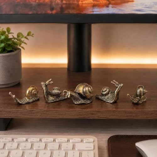 5 Piece Antique Brass Snail Statue Set for Home Decor