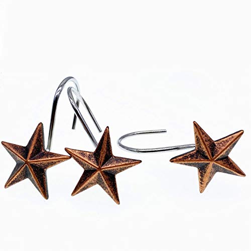 CHICTIE Star Shower Curtain Hooks - Set of 12 Retro Bronze Rustproof Rings