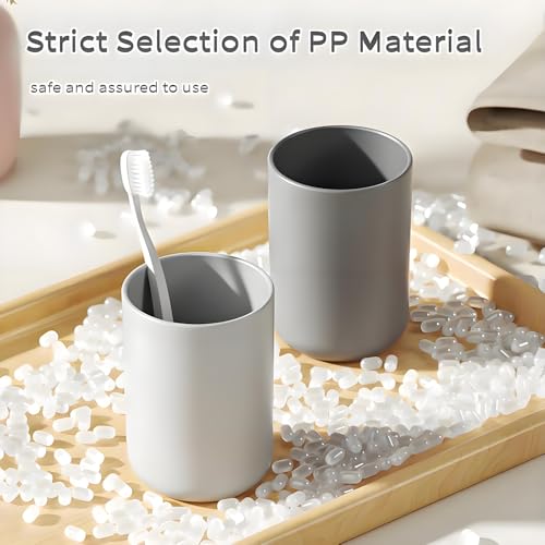 Grey Plastic Toothbrush Holder Cups - 2 Pack, 300ml