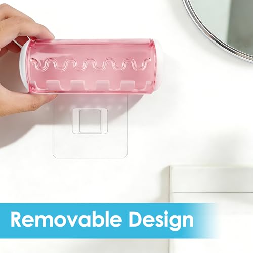 LUEXBOX Self-Adhesive Wall-Mounted Toothbrush Holder with Cover - Pink