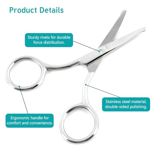 Kootinn Facial Hair Grooming Scissors Set - Stainless Steel Safety Tip Clippers