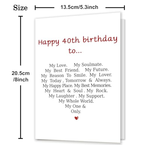 40th Birthday Card - Unique Heart Design Gift for Husband or Wife (03)