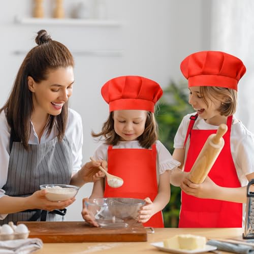 Kids Apron and Chef Hat Set - Adjustable Red Children's Baking Outfit