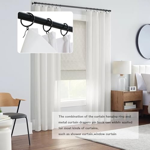 30Pcs Black Metal Curtain Rings with Hooks - 30mm Diameter