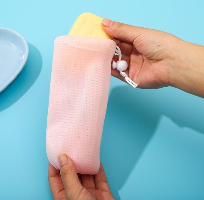 Exfoliating Mesh Soap Pouch & Bubble Net 6-Pack with Drawstring