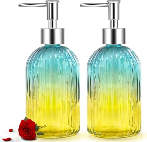 Gradient Glass Soap Dispenser Set - 16oz Hand Soap Bottles (2 Pack)