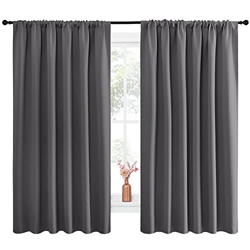 NICETOWN Grey Blackout Curtain Panels 70x63 Inches - Pack of 2, Thermal Insulated Drapes for Bedroom & Living Room