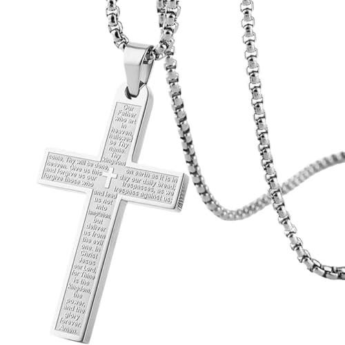 Stainless Steel Cross Necklace Pendant for Car Mirror - Bible Verse