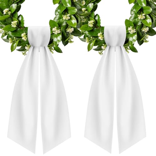 QIFUNEY White Wreath Sash Set for Front Door - 55''x4.5'' (2PCS)