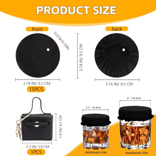 Esmorah Drink Cover Scrunchies - 15 Pcs Black Set with Keychain Pouch