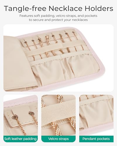 BAGSMART Small Travel Jewelry Organizer Case - Khaki, Foldable Design