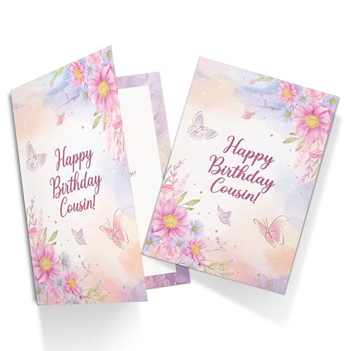 Premium Cousin Birthday Card - Floral Butterfly Design, A5 Size