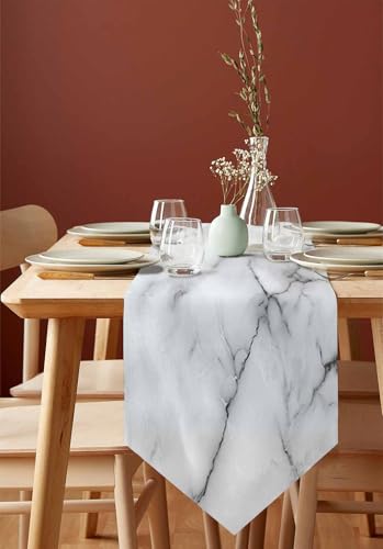 60-Inch Marble Linen Table Runner - Washable Burlap for Dining