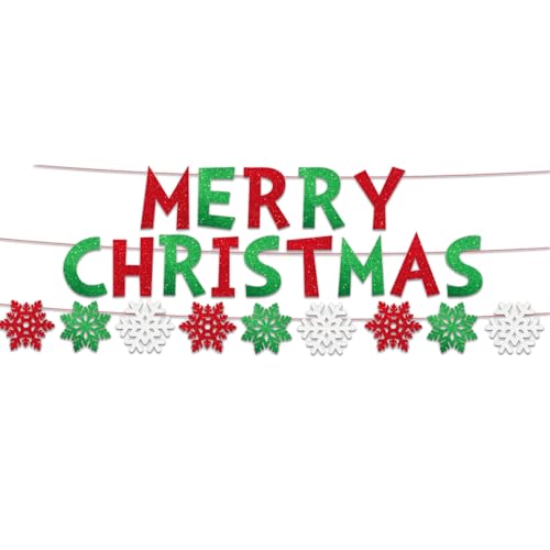 Glittery Merry Christmas Banner - Red and Green Holiday Decor