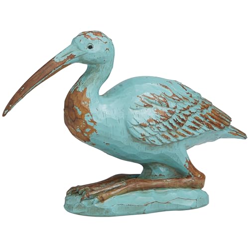Deco 79 Polystone Bird Decorative Sculpture Distressed Home Decor Statue with Brown Wood Inspired Accents, Accent Figurine 3" x 11" x 7", Teal