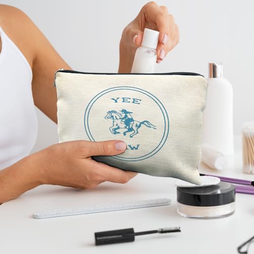Yee Haw Cowgirl Makeup Bag - Western Linen Cosmetic Pouch for Women