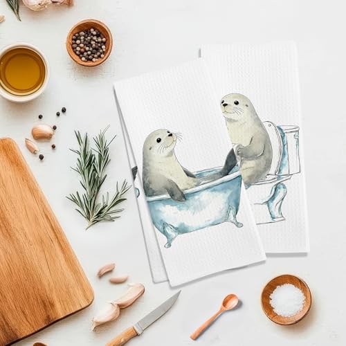 Seal Hand Towels Set - 16x24in Coastal Sea Animal Decorative Bath Towels