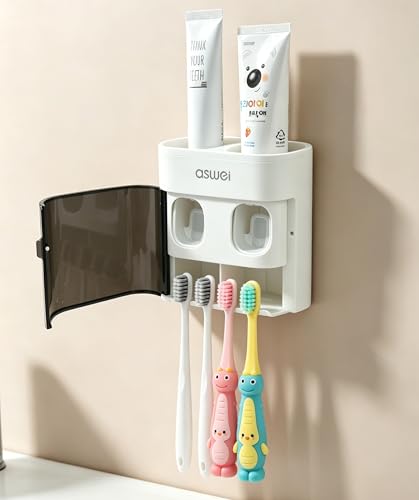 WINRIOO Wall Mounted Toothbrush Holder with Automatic Toothpaste Dispenser