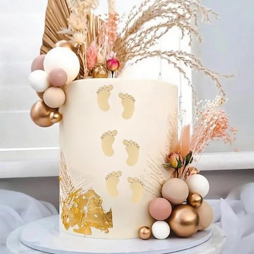 QUERDINOV 6 PCS Gold Acrylic Baby Foot Cake Toppers for Showers