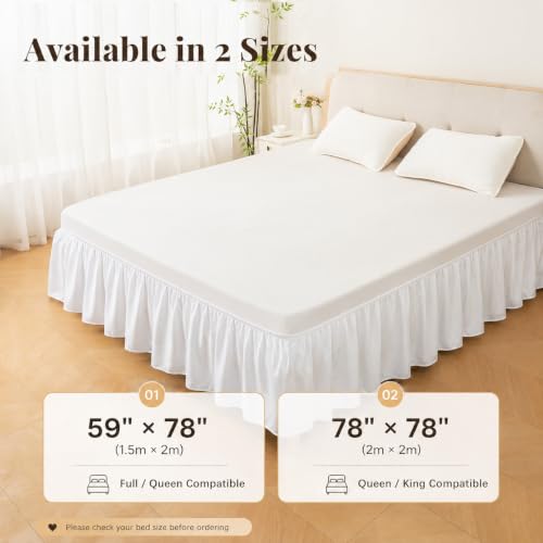 Queen White Ruffled Bed Skirt - Elegant Gathered Design