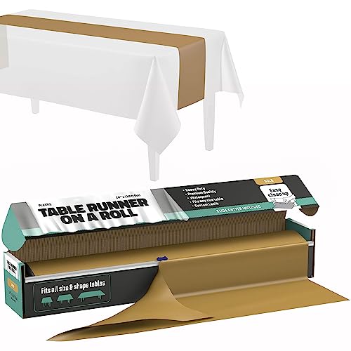 Gold Table Runner - 1320" x 14" Rectangular Disposable Plastic Cover - Party Decor