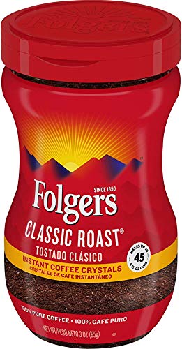Folgers Classic Roast Instant Coffee Crystals, 3 Ounce (Pack of 12)