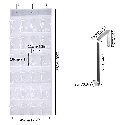 QUMENEY 24-Pocket Over-The-Door Shoe Organizer, Hanging Mesh Holder - 1pc