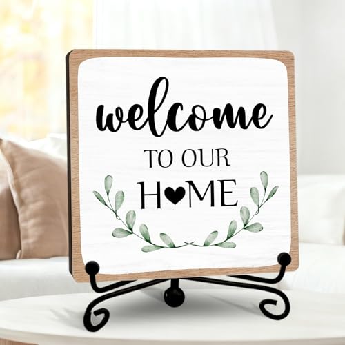 Welcome to Our Home Wooden Sign with Stand - 5" x 5"