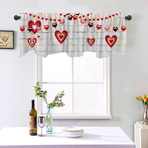 54x18 Inch White Brick Wall Love Valance Curtain for Windows