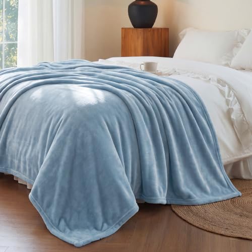 Bedsure GentleSoft Fleece Blanket Queen Size Light Blue - Cozy Plush Microfiber 90x90