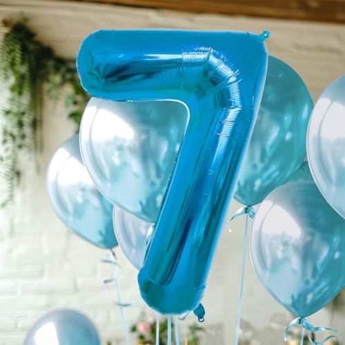 Blue Number 7 Foil Balloon - 40 Inch Large Birthday Party Decoration
