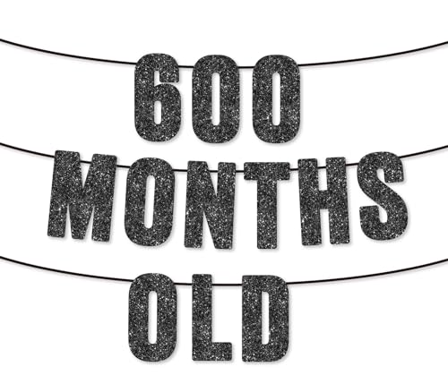 50th Birthday Party Black Glitter Banner - 600 Months Old