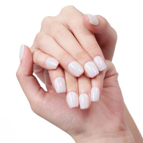 GLAMERMAID Pure White Press On Nails Extra Short Square Handmade Gel False Nails