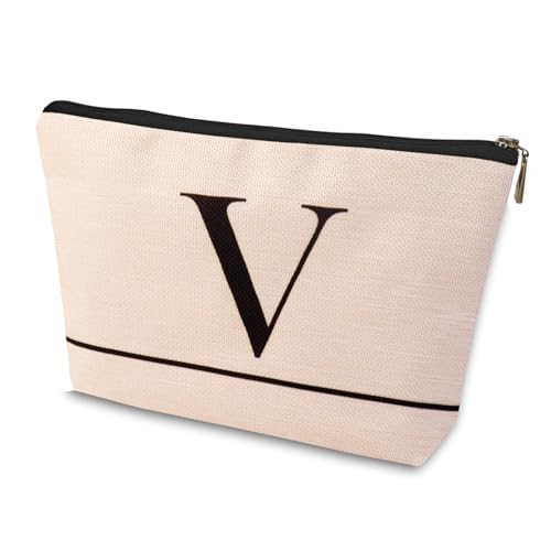 Initial Letter V Personalized Makeup Bag Monogrammed Travel Cosmetic Pouch