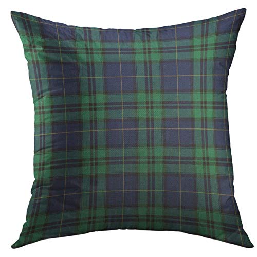 Mugod 18x18 Inch Cotton Linen Decorative Throw Pillow Cover for Couch & Sofa, Navy Blue & Green Plaid Home Decor
