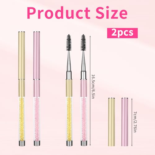 2 PCS Eyebrow Brush with Cap and Spoolie for Travel - Light Pink & Gold
